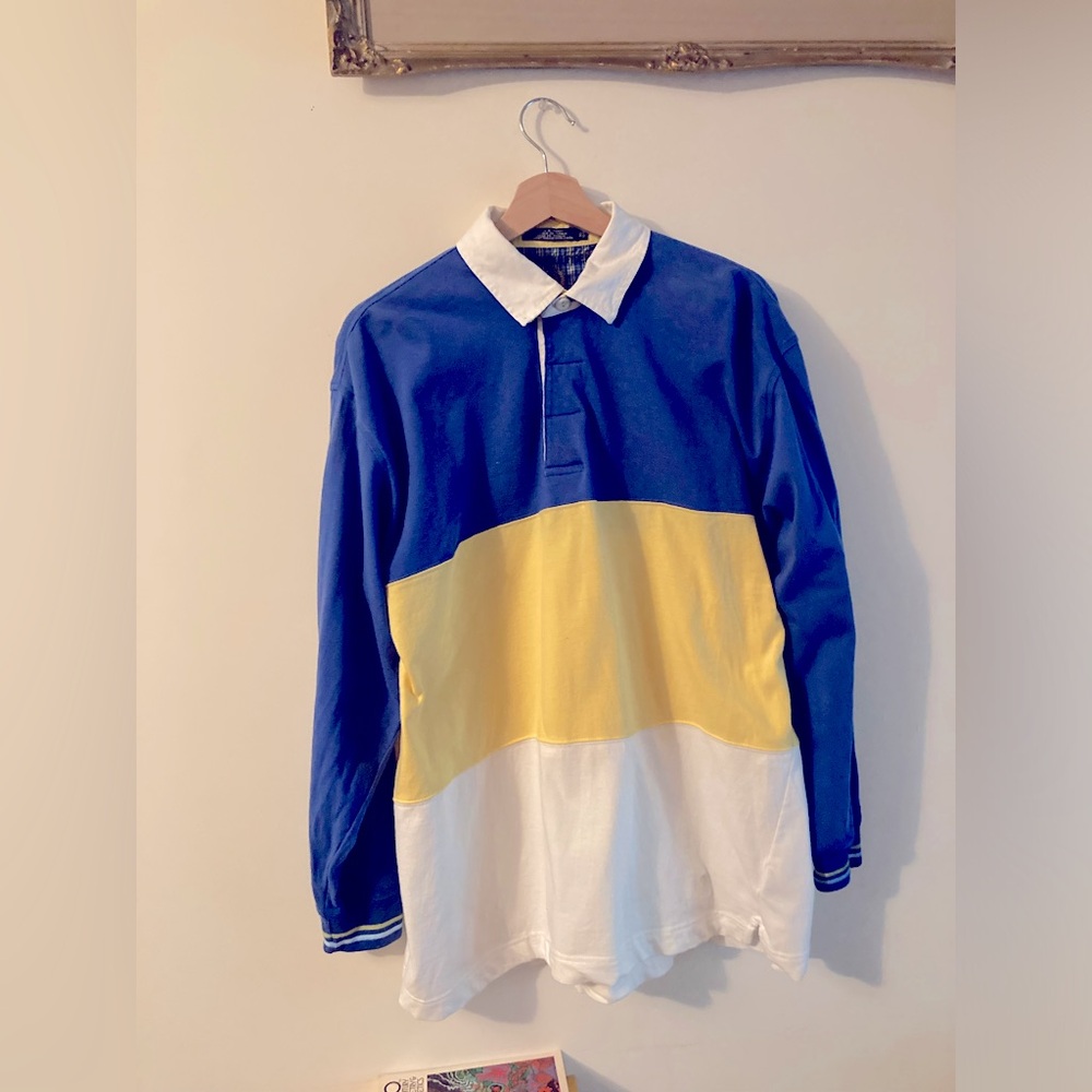 Vintage Tommy Hilfiger Long Sleeve Polo Shirt in Yellow, Blue & White Men’s XL